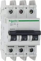Schneider Electric - 30 Amp, 125 VDC, 240 VAC, 60 VDC, 3 Pole, DIN Rail Mount, Fixed Mount Miniature Circuit Breaker - Thermal Magnetic Trip, Multiple Breaking Capacity Ratings, 73mm Deep x 107mm High x 54mm Wide - Eagle Tool & Supply