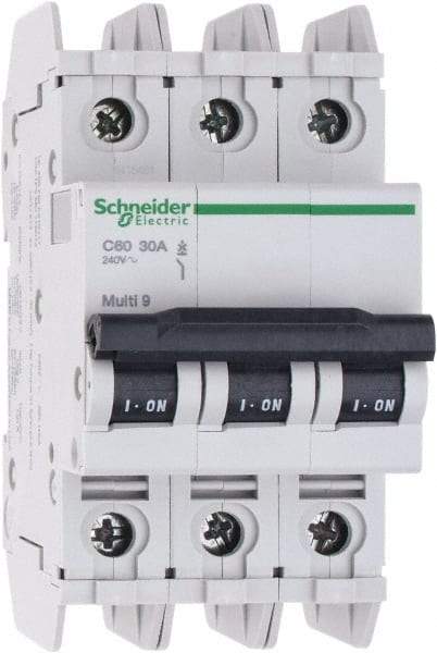 Schneider Electric - 30 Amp, 125 VDC, 240 VAC, 60 VDC, 3 Pole, DIN Rail Mount, Fixed Mount Miniature Circuit Breaker - Thermal Magnetic Trip, Multiple Breaking Capacity Ratings, 73mm Deep x 107mm High x 54mm Wide - Eagle Tool & Supply