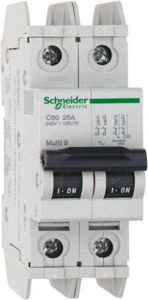 Schneider Electric - 25 Amp, 125 VDC, 240 VAC, 60 VDC, 1 Pole, DIN Rail Mount, Fixed Mount Miniature Circuit Breaker - Thermal Magnetic Trip, Multiple Breaking Capacity Ratings, 73mm Deep x 107mm High x 36mm Wide - Eagle Tool & Supply