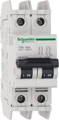 Schneider Electric - 20 Amp, 125 VDC, 240 VAC, 60 VDC, 1 Pole, DIN Rail Mount, Fixed Mount Miniature Circuit Breaker - Thermal Magnetic Trip, Multiple Breaking Capacity Ratings, 73mm Deep x 107mm High x 36mm Wide - Eagle Tool & Supply