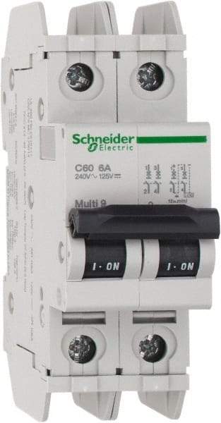Schneider Electric - 6 Amp, 125 VDC, 240 VAC, 60 VDC, 1 Pole, DIN Rail Mount, Fixed Mount Miniature Circuit Breaker - Thermal Magnetic Trip, Multiple Breaking Capacity Ratings, 73mm Deep x 107mm High x 36mm Wide - Eagle Tool & Supply