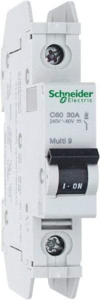 Schneider Electric - 30 Amp, 125 VDC, 240 VAC, 60 VDC, 1 Pole, DIN Rail Mount, Fixed Mount Miniature Circuit Breaker - Thermal Magnetic Trip, Multiple Breaking Capacity Ratings, 73mm Deep x 81mm High x 18mm Wide - Eagle Tool & Supply