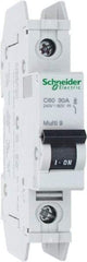 Schneider Electric - 30 Amp, 125 VDC, 240 VAC, 60 VDC, 1 Pole, DIN Rail Mount, Fixed Mount Miniature Circuit Breaker - Thermal Magnetic Trip, Multiple Breaking Capacity Ratings, 73mm Deep x 81mm High x 18mm Wide - Eagle Tool & Supply