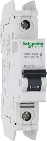Schneider Electric - 1 Amp, 125 VDC, 240 VAC, 60 VDC, 1 Pole, DIN Rail Mount, Fixed Mount Miniature Circuit Breaker - Thermal Magnetic Trip, Multiple Breaking Capacity Ratings, 73mm Deep x 107mm High x 18mm Wide - Eagle Tool & Supply