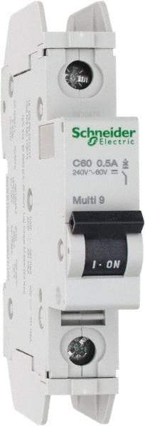Schneider Electric - 0.50 Amp, 125 VDC, 240 VAC, 60 VDC, 1 Pole, DIN Rail Mount, Fixed Mount Miniature Circuit Breaker - Thermal Magnetic Trip, Multiple Breaking Capacity Ratings, 73mm Deep x 107mm High x 18mm Wide - Eagle Tool & Supply
