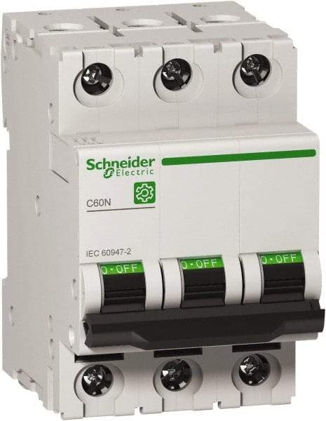 Schneider Electric - 63 Amp, 440 VAC, 3 Pole, DIN Rail Mounted Miniature Circuit Breaker - Magnetic Trip, Multiple Breaking Capacity Ratings, 18-2 AWG, 76mm Deep x 81mm High x 54mm Wide - Eagle Tool & Supply