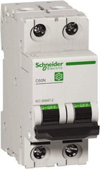Schneider Electric - 25 Amp, 440 VAC, 2 Pole, DIN Rail Mounted Miniature Circuit Breaker - Magnetic Trip, Multiple Breaking Capacity Ratings, 18-4 AWG, 76mm Deep x 81mm High x 36mm Wide - Eagle Tool & Supply
