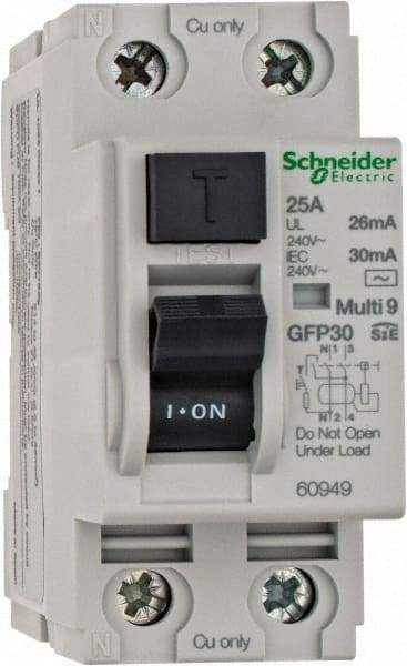 Schneider Electric - 25 Amp, 240 VAC, 2 Pole, Residual Current Device - Eagle Tool & Supply