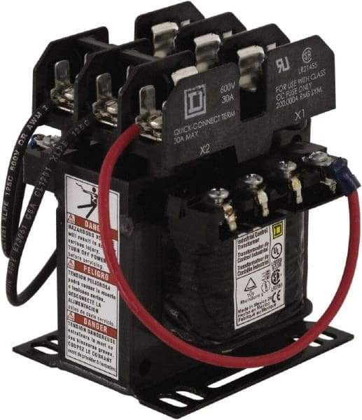 Square D - 75 VA, Top Mount Fuse Block Control Transformer - 50/60 Hz, 3.34 Inch Deep x 4.18 Inch High - Eagle Tool & Supply