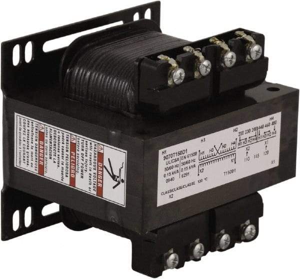 Square D - 150 VA, Top Mount Fuse Block Control Transformer - 50/60 Hz, 3.59 Inch Deep x 3.2 Inch High - Eagle Tool & Supply