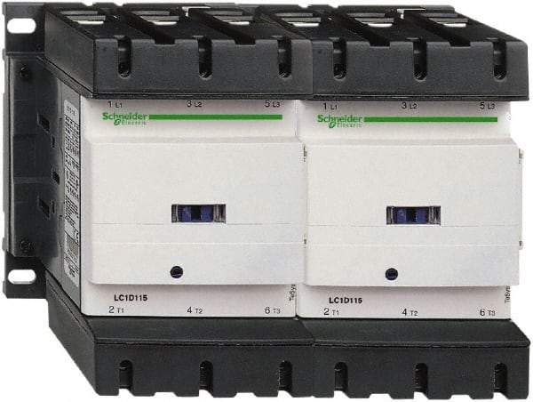 Schneider Electric - 3 Pole, 120 Coil VAC at 50/60 Hz, 150 Amp at 440 VAC, Reversible IEC Contactor - 3 Phase hp: 100 at 460/480 VAC, 125 at 575/600 VAC, 40 at 200/208 VAC, 50 at 230/240 VAC - Eagle Tool & Supply