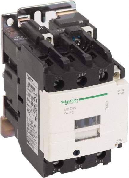 Schneider Electric - 3 Pole, 200 Coil VAC at 60 Hz, 65 Amp at 440 VAC and 80 Amp at 440 VAC, Nonreversible IEC Contactor - 1 Phase hp: 10 at 230/240 VAC, 5 at 115 VAC, 3 Phase hp: 20 at 200/208 VAC, 20 at 230/240 VAC, 50 at 460/480 VAC, 50 at 575/600 VAC - Eagle Tool & Supply