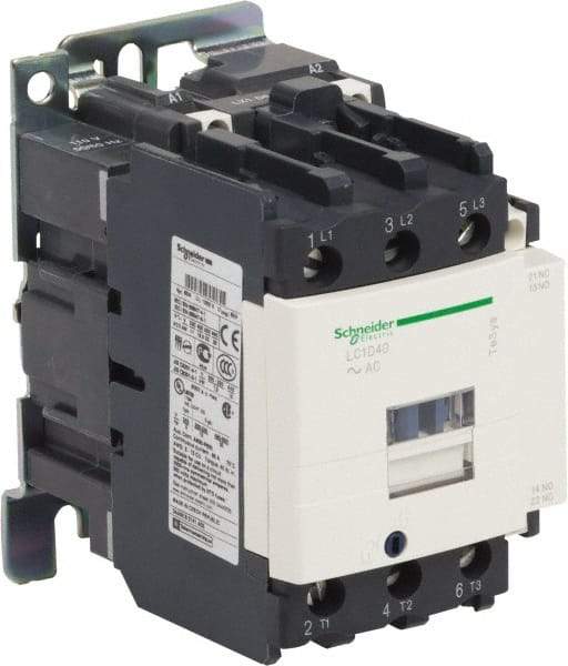 Schneider Electric - 3 Pole, 200 Coil VAC at 60 Hz, 40 Amp at 440 VAC and 60 Amp at 440 VAC, Nonreversible IEC Contactor - 1 Phase hp: 3 at 115 VAC, 5 at 230/240 VAC, 3 Phase hp: 10 at 200/208 VAC, 10 at 230/240 VAC, 30 at 460/480 VAC, 30 at 575/600 VAC - Eagle Tool & Supply