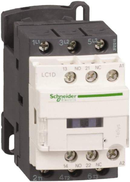 Schneider Electric - 3 Pole, 12 Coil VDC, 25 Amp at 440 VAC and 40 Amp at 440 VAC, Nonreversible IEC Contactor - 1 Phase hp: 2 at 115 VAC, 3 at 230/240 VAC, 3 Phase hp: 15 at 460/480 VAC, 20 at 575/600 VAC, 5 at 200/208 VAC, 7.5 at 230/240 VAC - Eagle Tool & Supply