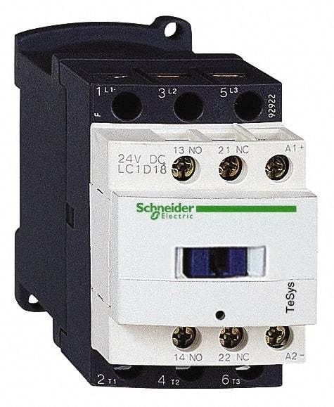 Schneider Electric - 3 Pole, 120 Coil VAC at 50/60 Hz, 18 Amp at 440 VAC and 32 Amp at 440 VAC, Nonreversible IEC Contactor - 1 Phase hp: 1 at 115 VAC, 3 at 230/240 VAC, 3 Phase hp: 10 at 460/480 VAC, 15 at 575/600 VAC, 5 at 200/208 VAC, 5 at 230/240 VAC - Eagle Tool & Supply