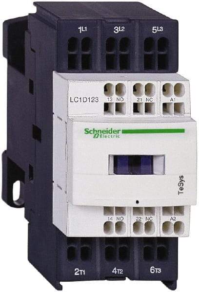 Schneider Electric - 3 Pole, 24 Coil VDC, 12 Amp at 440 VAC and 16 Amp at 440 VAC, Nonreversible IEC Contactor - 1 Phase hp: 1 at 115 VAC, 2 at 230/240 VAC, 3 Phase hp: 10 at 575/600 VAC, 3 at 200/208 VAC, 3 at 230/240 VAC, 7.5 at 460/480 VAC - Eagle Tool & Supply