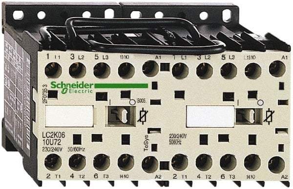 Schneider Electric - 3 Pole, 220 to 230 Coil VAC at 50/60 Hz, 6 Amp at 440 VAC, Reversible IEC Contactor - BS 5424, CSA, IEC 60947, NF C 63-110, RoHS Compliant, UL Listed, VDE 0660 - Eagle Tool & Supply