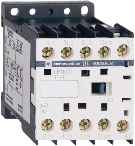 Schneider Electric - 3 Pole, 24 Coil VDC, 12 Amp at 440 VAC, 16 Amp at 690 VAC and 20 Amp at 440 VAC, Nonreversible IEC Contactor - BS 5424, CSA, IEC 60947, NF C 63-110, RoHS Compliant, UL Listed, VDE 0660 - Eagle Tool & Supply