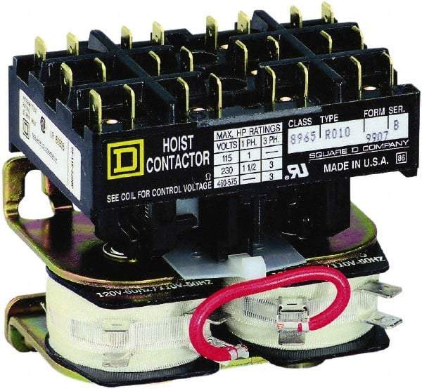 Square D - 3 Pole, 24 Coil VAC at 60 Hz, Reversible Definite Purpose Contactor - Phase 1 and Phase 3 Hp:  1 at 115 VAC, 1.5 at 230 VAC, 3 at 230 VAC, 3 at 460 VAC, 3 at 575 VAC, CSA, RoHS Compliant, UL Listed - Eagle Tool & Supply