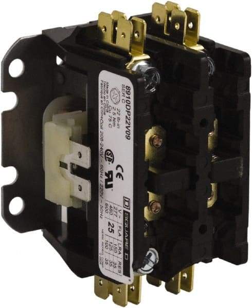 Square D - 2 Pole, 20 Amp Inductive Load, 440 Coil VAC at 50 Hz and 480 Coil VAC at 60 Hz, Definite Purpose Contactor - Phase 1 Hp:  1 at 115 VAC, 2 at 230 VAC, 30 Amp Resistive Rating, CE, CSA, UL Listed - Eagle Tool & Supply