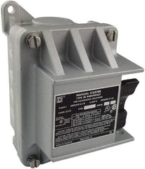 Square D - 3 Poles, 30 Amp, NEMA, Enclosed Toggle Manual Motor Starter - 1 hp at 90 VDC, 10 hp at 460 VAC, 10 hp at 575 VAC, 1-1/2 hp at 230 VDC, 2 hp at 115 VAC, 2 hp at 115 VDC & 7-1/2 hp at 230 VAC, CE, CSA, NEMA 3R/7/9 & UL Listed - Eagle Tool & Supply