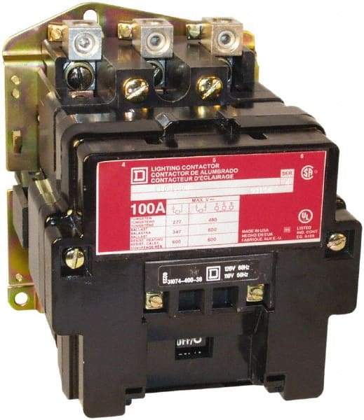 Square D - No Enclosure, 3 Pole, Electrically Held Lighting Contactor - 60 A (Tungsten), 24 VAC at 60 Hz - Eagle Tool & Supply