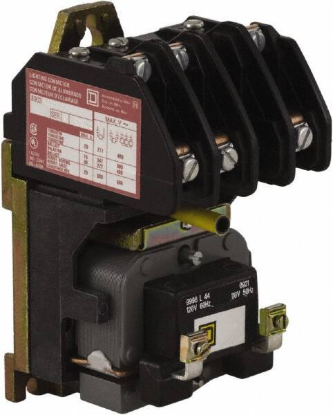 Square D - No Enclosure, 3 Pole, Electrically Held Lighting Contactor - 20 A (Tungsten), 30 A (Fluorescent), 24 VAC at 60 Hz, 3NO Contact Configuration - Eagle Tool & Supply