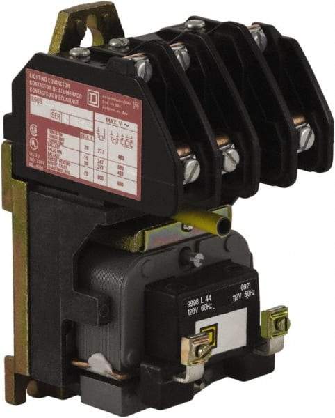 Square D - No Enclosure, 3 Pole, Electrically Held Lighting Contactor - 20 A (Tungsten), 30 A (Fluorescent), 277 VAC at 60 Hz, 3NO Contact Configuration - Eagle Tool & Supply