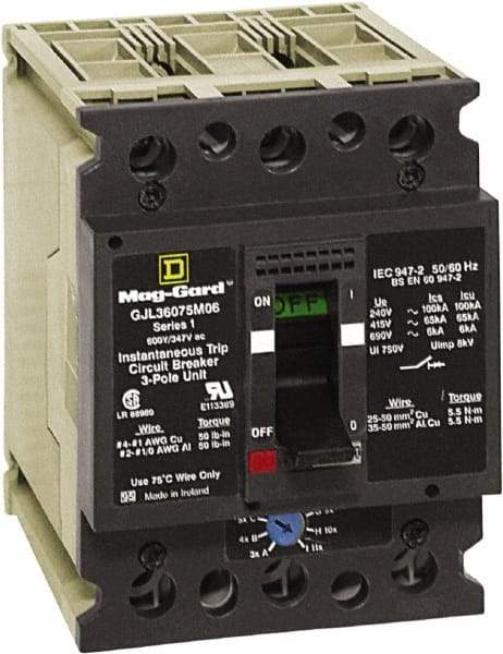 Square D - 7 Continuous Amp, Motor Circuit Protector - 3 Pole, 21 to 77 A Trip Setting - Eagle Tool & Supply