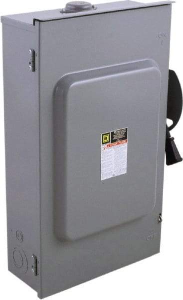 Square D - 200 Amp, 240 V, 2 Pole Fused Safety Switch - NEMA 3R, 15 hp at 240 VAC (Single Phase), 60 hp at 240 VAC (Triple Phase), DPST Contact Form - Eagle Tool & Supply