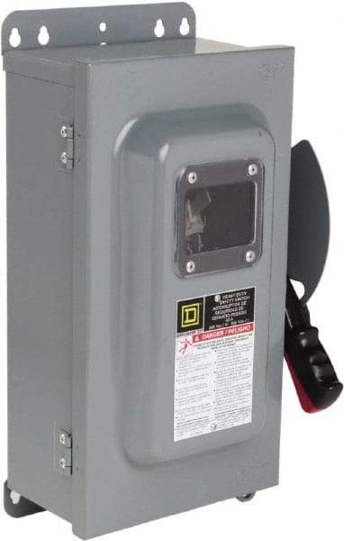 Square D - 60 Amp, 600 VAC, 600 VDC, 3 Pole Fused Safety Switch - NEMA 12 & 3R, 20 hp at 480 VDC (Single Phase), 50 hp at 600 VAC, 30 hp at 600 VDC (Triple Phase) - Eagle Tool & Supply