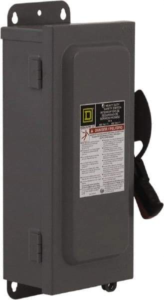 Square D - 60 Amp, 600 VAC/VDC, 3 Pole Nonfused Safety Switch - NEMA 12, 30 hp at 600 VAC (Single Phase), 60 hp at 600 VAC, 30 hp at 600 VDC (Triple Phase), 3PST Contact Form - Eagle Tool & Supply