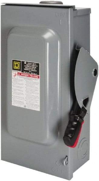 Square D - 30 Amp, 600 VAC/VDC, 3 Pole Fused Safety Switch - NEMA 3R, 7.5 hp at 480 VAC, 5 hp at 250 VDC (Single Phase), 20 hp at 600 VAC, 10 hp at 600 VDC (Triple Phase), 3PST Contact Form - Eagle Tool & Supply