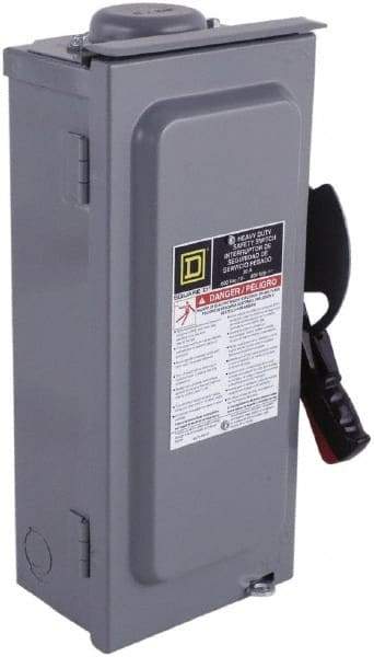 Square D - 100 Amp, 600 VAC/VDC, 3 Pole Fused Safety Switch - NEMA 3R, 30 hp at 480 VAC (Single Phase), 75 hp at 600 VAC, 50 hp at 600 VDC (Triple Phase), 3PST Contact Form - Eagle Tool & Supply