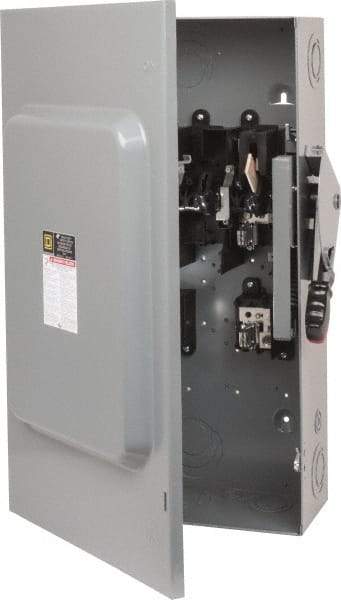 Square D - 200 Amp, 240 VAC, 250 VDC, 2 Pole Fused Safety Switch - NEMA 1, 15 hp at 240 VAC (Single Phase), 60 hp at 240 VAC, 40 hp at 250 VDC (Triple Phase), DPST Contact Form - Eagle Tool & Supply