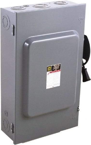 Square D - 200 Amp, 240 V, 2 Pole Fused Safety Switch - NEMA 1, 15 hp at 240 VAC (Single Phase), 60 hp at 240 VAC (Triple Phase), DPST Contact Form - Eagle Tool & Supply