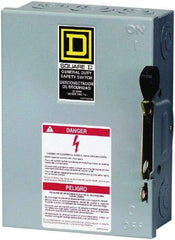 Square D - 30 Amp, 240 V, 2 Pole Fused Safety Switch - NEMA 1, 3 hp at 240 VAC (Single Phase), 7.5 hp at 240 VAC (Triple Phase), DPST Contact Form - Eagle Tool & Supply