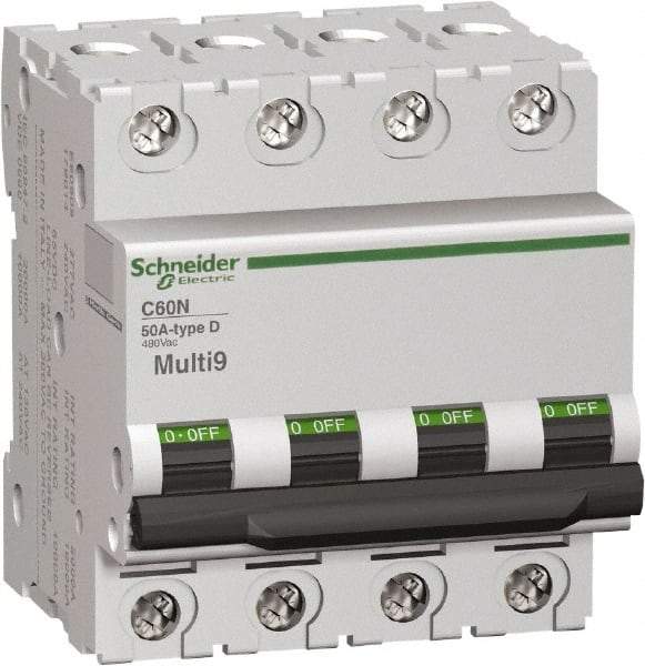 Schneider Electric - 16 Amp, 480Y/277 V, 4 Pole, DIN Rail Mount Miniature Circuit Breaker - Thermal Magnetic Trip - Eagle Tool & Supply