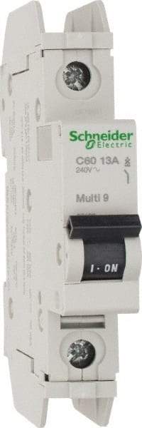 Schneider Electric - 13 Amp, 125 VDC, 240 VAC, 60 VDC, 1 Pole, DIN Rail Mount, Fixed Mount Miniature Circuit Breaker - Thermal Magnetic Trip, Multiple Breaking Capacity Ratings, 73mm Deep x 107mm High x 18mm Wide - Eagle Tool & Supply