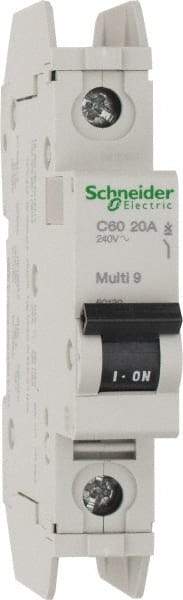 Schneider Electric - 20 Amp, 125 VDC, 240 VAC, 60 VDC, 1 Pole, DIN Rail Mount, Fixed Mount Miniature Circuit Breaker - Thermal Magnetic Trip, Multiple Breaking Capacity Ratings, 73mm Deep x 107mm High x 18mm Wide - Eagle Tool & Supply