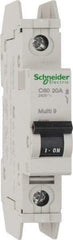 Schneider Electric - 20 Amp, 125 VDC, 240 VAC, 60 VDC, 1 Pole, DIN Rail Mount, Fixed Mount Miniature Circuit Breaker - Thermal Magnetic Trip, Multiple Breaking Capacity Ratings, 73mm Deep x 107mm High x 18mm Wide - Eagle Tool & Supply