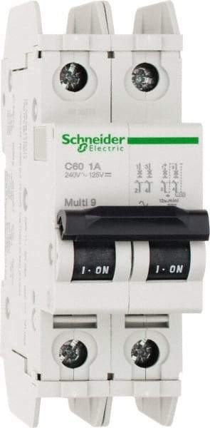 Schneider Electric - 1 Amp, 125 VDC, 240 VAC, 60 VDC, 1 Pole, DIN Rail Mount, Fixed Mount Miniature Circuit Breaker - Thermal Magnetic Trip, Multiple Breaking Capacity Ratings, 73mm Deep x 107mm High x 36mm Wide - Eagle Tool & Supply