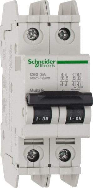 Schneider Electric - 3 Amp, 125 VDC, 240 VAC, 60 VDC, 1 Pole, DIN Rail Mount, Fixed Mount Miniature Circuit Breaker - Thermal Magnetic Trip, Multiple Breaking Capacity Ratings, 73mm Deep x 107mm High x 36mm Wide - Eagle Tool & Supply