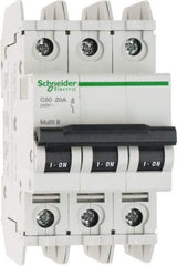 Schneider Electric - 20 Amp, 125 VDC, 240 VAC, 60 VDC, 3 Pole, DIN Rail Mount, Fixed Mount Miniature Circuit Breaker - Thermal Magnetic Trip, Multiple Breaking Capacity Ratings, 73mm Deep x 107mm High x 54mm Wide - Eagle Tool & Supply