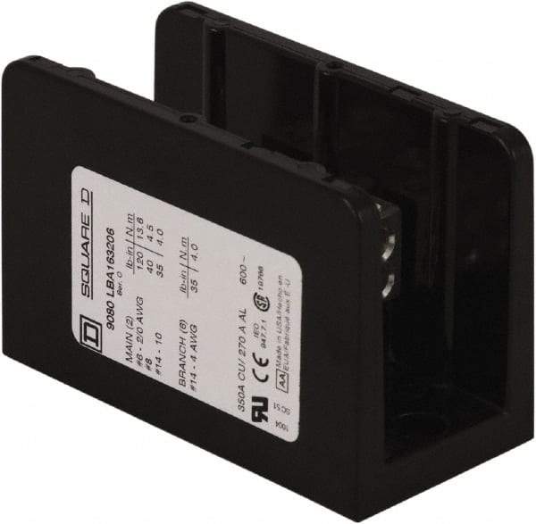 Square D - 1 Pole, 270 (Aluminium), 350 (Copper) Amp, Phenolic Power Distribution Block - 600 VAC, 2 Primary Connection - Eagle Tool & Supply