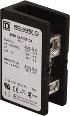 Square D - 1 Pole, 135 (Aluminium), 175 (Copper) Amp, Phenolic Power Distribution Block - 600 VAC, 1 Primary Connection - Eagle Tool & Supply