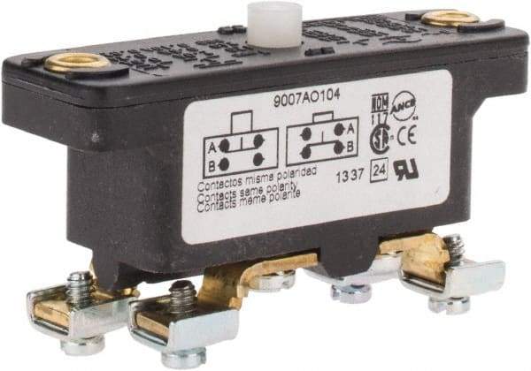 Square D - 0.25 Amp at 125 VDC, 5 Amp at 600 VAC, SPDT-DB, Basic Snap Switch - 600 V, Screw Terminal, 0.69 Lb Max Operating Force, 2-1/2 Inch High x 0.83 Inch Long x 1.03 Inch Wide, -20 to 185°F - Eagle Tool & Supply