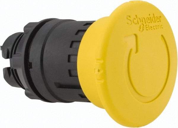Schneider Electric - 22mm Mount Hole, Extended Mushroom Head, Pushbutton Switch Only - Round, Yellow Pushbutton, Nonilluminated, Maintained (MA) - Eagle Tool & Supply