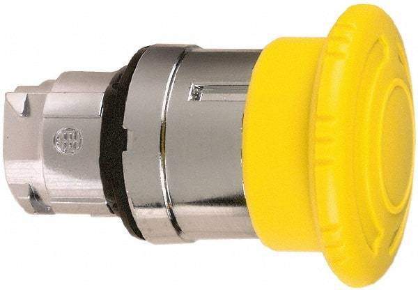 Schneider Electric - 22mm Mount Hole, Extended Mushroom Head, Pushbutton Switch Only - Round, Yellow Pushbutton, Nonilluminated, Maintained (MA) - Eagle Tool & Supply