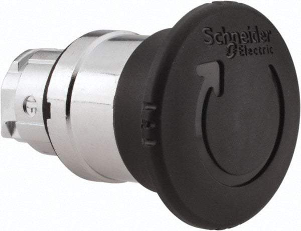 Schneider Electric - 22mm Mount Hole, Extended Mushroom Head, Pushbutton Switch Only - Round, Black Pushbutton, Nonilluminated, Maintained (MA) - Eagle Tool & Supply